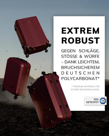 Набір валіз FERGÉ 3 шт. з жорстким корпусом та TSA-замком. Валізи-троліки (ручна поклажа, L, XL). Набір з 3 валіз з міцного полікарбонату, темно-червоного кольору.
