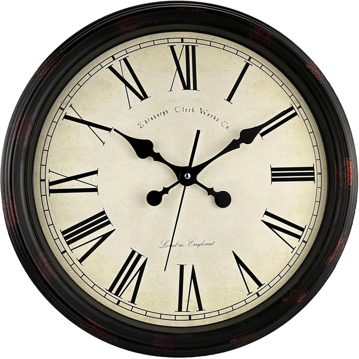 DIYZON Round Classic Wall Clock, Silent Non-Ticking, 40 cm High-Quality Quartz Vintage Clock, Large Number Retro Decorative Clock, Battery Operated, Easy to Read for Home, Kitchen, Dining Room (Black Brown, 40CM)