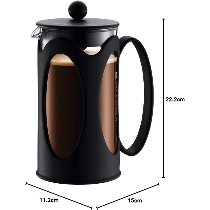 Bodum Kenya: Френч-прес для кави, 500 мл, 4 чашки, з боросилікатного скла та нержавіючої сталі, миється в посудомийній машині, Made in Portugal, чорний