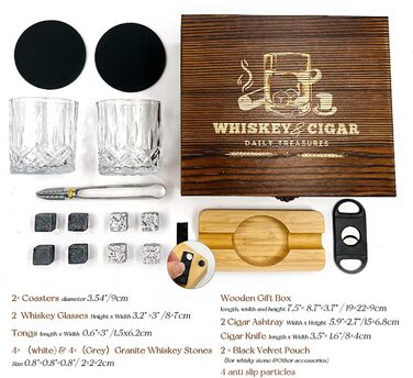 Набір для віскі Daily Treasures: келихи, камені та аксесуари (дерев'яний попільничка, різьблений ніж), подарунковий набір для чоловіків, на День батька