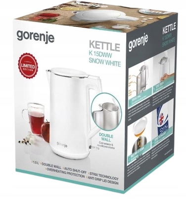 Електричний чайник Gorenje K15DWW, 2200 Вт, 1,5 л, білий