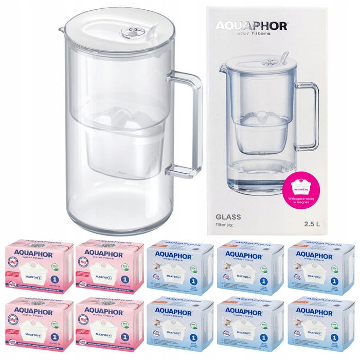 Скляний фільтр-кувшин Aquaphor Glass білий + 10 фільтрів Maxfor (4Mg+6)
