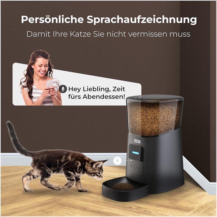 Автоматичний годівник для котів та собак Zedar A600, 6 літрів, з керуванням через APP, з нержавіючої сталі