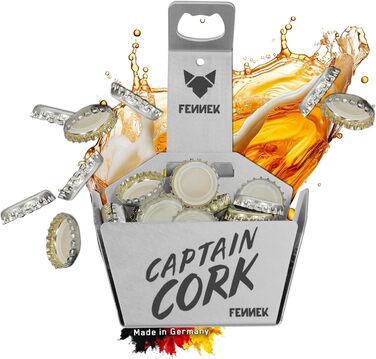 FENNEK Captain Cork | Bottle Opener with Basket | perfect for every outdoor kitchen, bar, workshop, and party cellar | made of stainless steel | Made in Germany