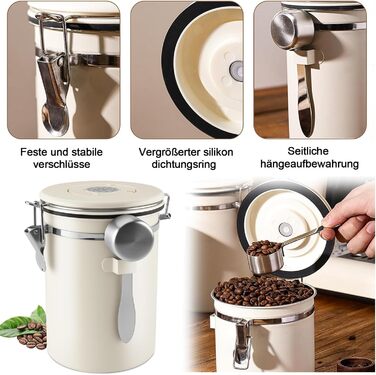 Герметичний контейнер для кави з нержавіючої сталі, 1.8L, з мірною ложкою та індикатором дати, для кави, чаю, горіхів, какао, зберігає свіжість