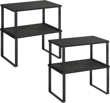 SONGMICS Spice Rack, 4-Piece Set, Kitchen Shelf, Kitchen Organizer, Expandable, Spice Holder, Stackable, with Metal Frame, 19.5 x 29.7 x 15.8 cm, Ink Black + Natural Beige KCS10NB (Ink Black + Ebony Black, 29.7B cm)