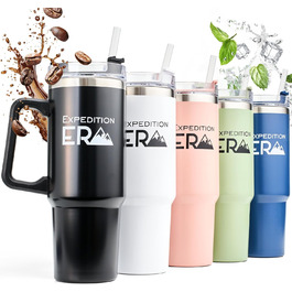 Термокружка з трубочкою 880 мл, з кришкою та ручкою, нержавіюча сталь, ізольована, велика, термокружка-чохайстер, для напоїв, подорожей, кави на виніс XXL (Чорний)