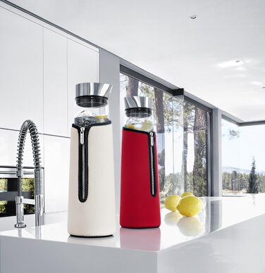 blomus -ACQUA- Water carafe made of glass, 1 liter capacity, glass carafe with high-quality stainless steel lid, drip-free pouring, exclusive optics (H / W / D: 30.5 x 9 x 9 cm, Clear, 63436)