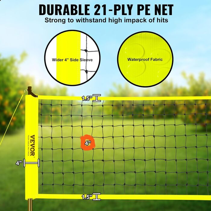 VEVOR Adjustable Height Volleyball Net Set - Portable Beach Volleyball Net for Outdoor Play - Includes Volleyball & Carry Bag - Perfect for Garden, Beach, Lawn