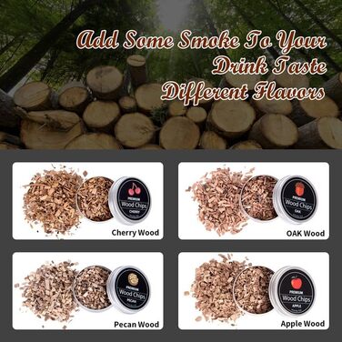 Набір для копчення віскі та коктейлів з факелом, 4 види копченої деревини, інфузор для напоїв, подарунок для любителів коктейлів, чоловікам, батькові, чоловікові, керівнику