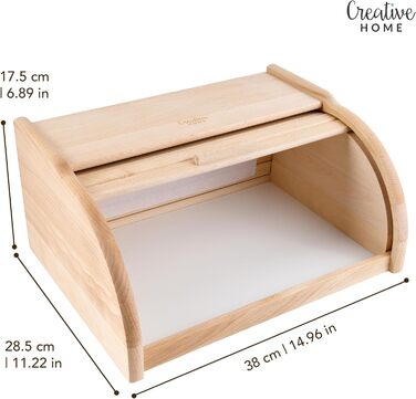 Дерев'яний хлібний ящик Creative Home | 38 x 28,5 x 17,5 см | Для хліба, булок, випічки | З відкидним кришкою | Натуральний хлібний контейнер для кухні