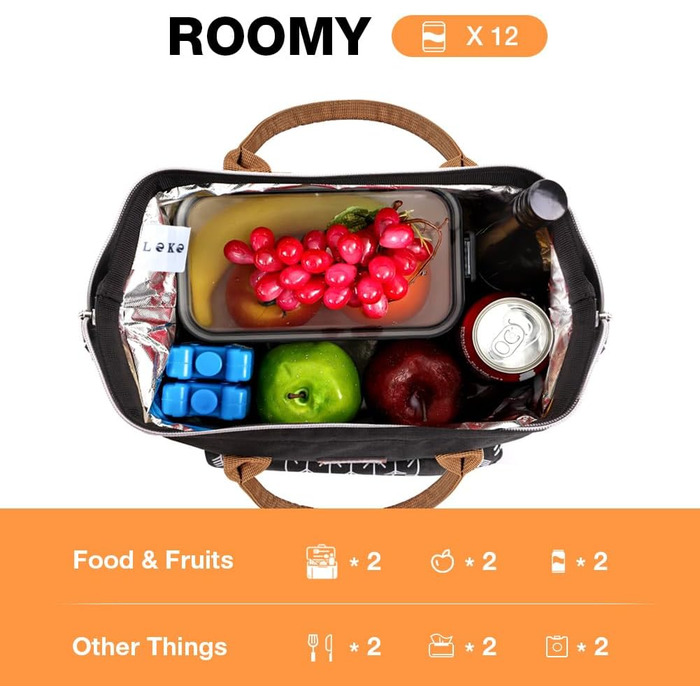 Термосумка Lekesky для жінок: ізольована ланч-бокс, 11л, чорна