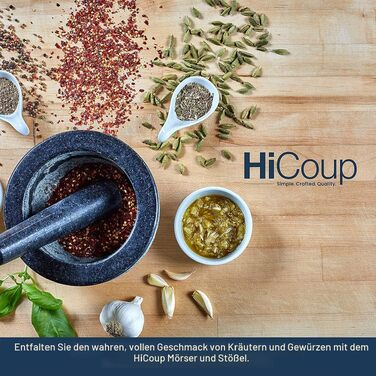 Гранітна ступка та товкач HiCoup — натуральний непористий камінь, 15 см, придатна для посудомийки