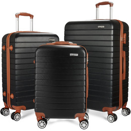 Набір валіз BruBaker Paris - 3 шт. з жорстким корпусом (M, L, XL) з кодовим замком, 4 колеса, ручки. Чорний та світло-коричневий