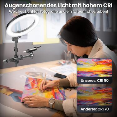 Настільний штатив з кільцевим світлом – подвійний тримач для 2 смартфонів, регульоване кільцеве світло з металевим штативом, 10.5' для коучингу/фуд-блогерів/влогів/мейк-апу/DIY