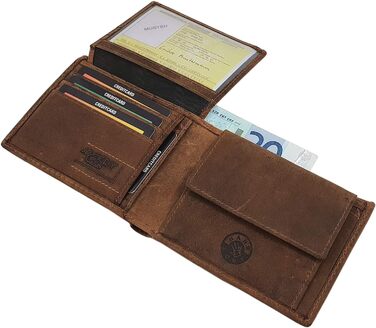 myledershop Genuine Buffalo Leather Wallet/Bifold/Cardholder/Money Clip in Portrait or Landscape Orientation with Deer Motif and RFID & NFC Protection