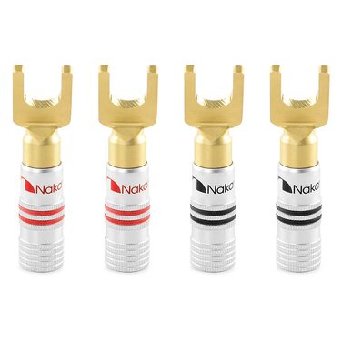 Позолочені бананові роз'єми Nakamichi 24K для акустичних кабелів 12-18 AWG, 4 мм для підсилювачів, Hi-Fi ресиверів та домашніх кінотеатрів, 4 шт (2 пари)