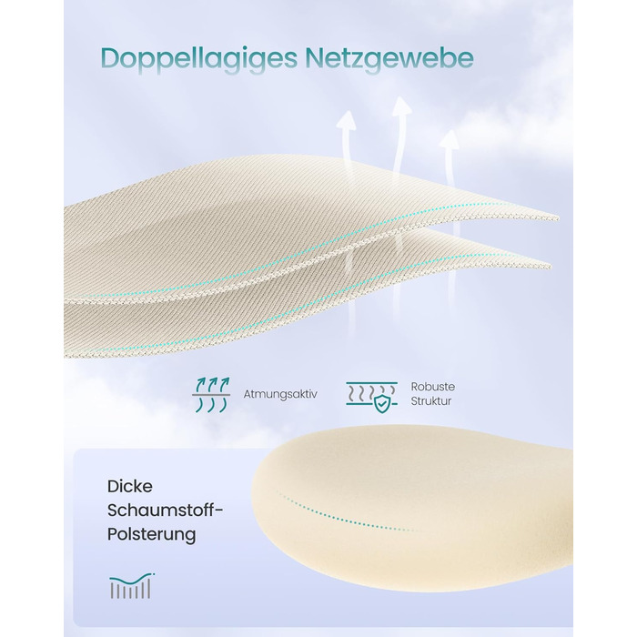 Офісне крісло SONGMICS з ергономічною підтримкою спини, регульована поперекова та підголовна підтримка, до 150 кг, регульована висота, пісочно-бежевий (OBN066BH01)