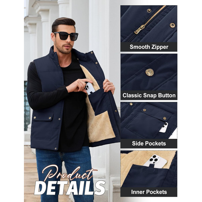 Чоловіча степкова жилетка Lonya Weste: водонепроникна, легка, з флісовою підкладкою та кишенями (М, темно-синій)