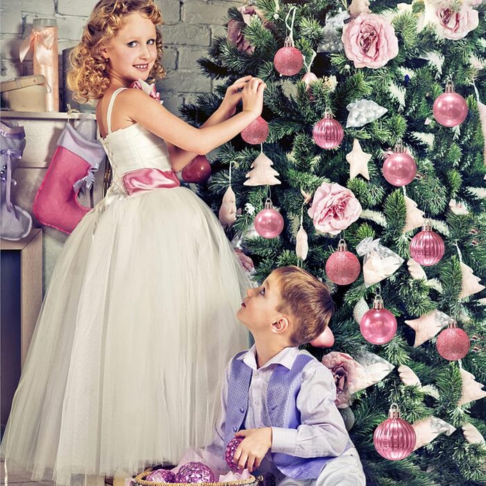 Новорічні кулі Рожеві, 36 шт. Кулі для ялинки з пластику 4 см, набір прикрас для ялинки, декор для святкування