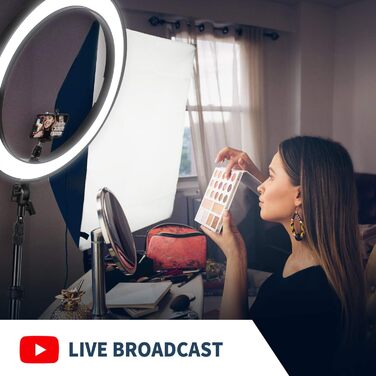 NEEWER Ringlicht RP20-B 20 дюймів LED кільцеве світло з триподом та тримачем для телефону, 44 Вт, 3200K-5600K, з акумулятором, USB, для макіяжу, татуювань, вій, YouTube, TikTok, відеозйомки