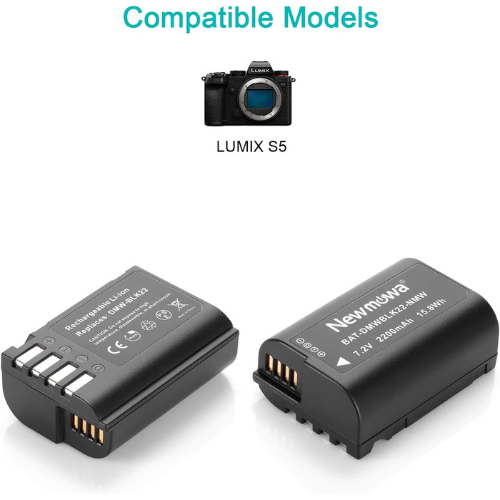 Запасний акумулятор Newmowa DMW-BLK22 (2 шт) + USB зарядний пристрій для Panasonic Lumix DC-S5