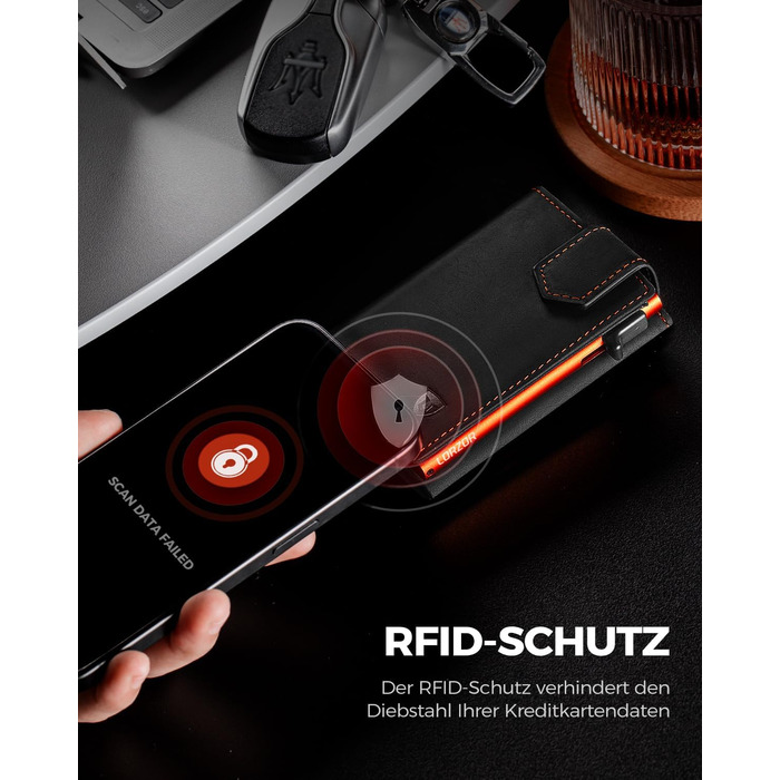 Чоловіче картхолдер LORZOR з магнітною застібкою, RFID захистом, відділенням для монет, на 10 карт, оранжевий
