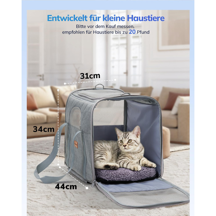 Транспортна переноска для котів та цуценят Morpilot до 5 кг з роликами та trolley, сіра