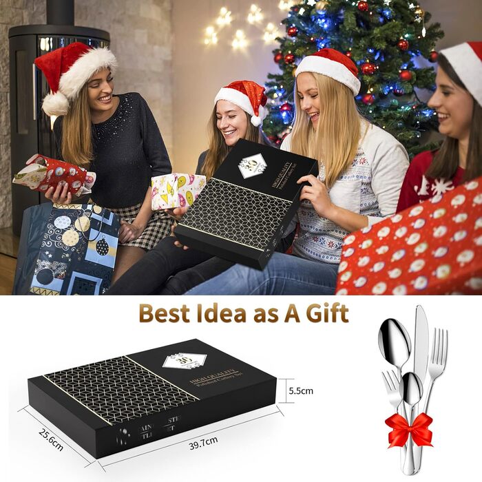 Набір столових приборів Aoeeppa на 6 осіб (30 предметів), нержавіюча сталь, дзеркальна поліровка, для дому, кухні, ресторану, придатний для миття в посудомийній машині (сріблястий)