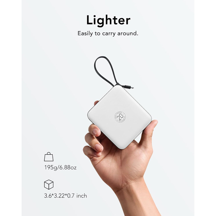 Power Bank VRURC 10000mAh з кабелем: компактний акумулятор USB-C, 22.5W, LED-дисплей, сумісний з iPhone та Huawei (зелений)