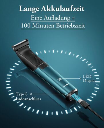 Триммер для тіла Kensen 2-в-1 для чоловіків: для особистої гігієни, тіла, обличчя. З насадкою, для сухого та вологого гоління, USB-C, зелений