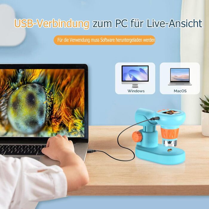 Портативний кишеньковий мікроскоп LCD 800x з LED підсвічуванням, USB підключення до ПК, SD карта та предметні скла, MS150