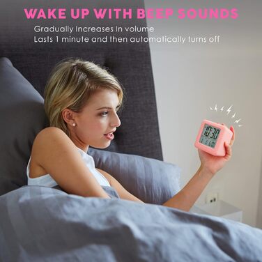 Цифровий туристичний годинник Plumeet з будильником, софт-нічником та великим дисплеєм, рожевий