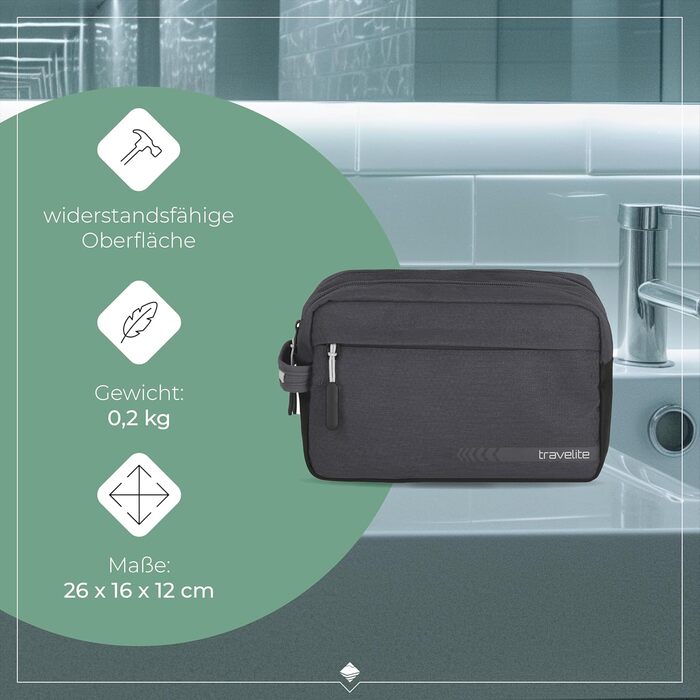 Косметичка для ручної поклажі Travelite Kick Off: практична культбагаж для подорожей та спорту, 26 см, 5 л, антрацитовий (сірий)