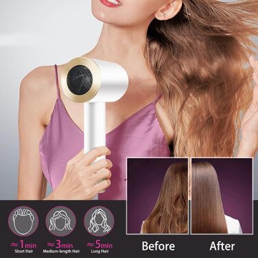 Професійний фен 2000W з регулюванням температури та швидкості, насадка-концентратор, холодний струмінь повітря для дому, салону краси та подорожей (білий)