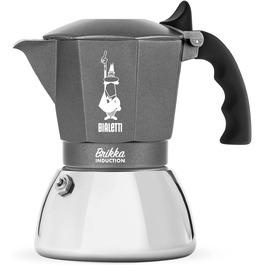Кавоварка Bialetti Brikka Induction на 4 чашки (170 мл), еспресо як у барі, підходить для всіх плит, стильний дизайн, срібляста