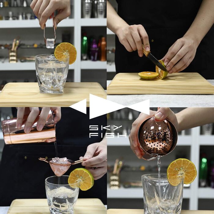 Набір для коктейлів SKY FISH | 32 частини | Преміум набір бармена для дому та бару | Набір для змішування коктейлів професійний | Рожеве золото | Ручне миття. Мідь, рожеве золото