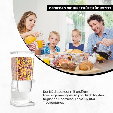 Диспенсер для мюслі, сухих сніданків і солодощів з прозорого скла, 5,5 л, білий — контейнер для кукурудзяних пластівців, снеків і корму