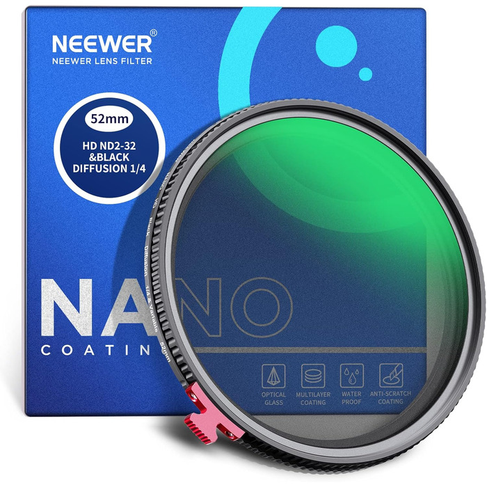 NEEWER 72mm Дифузор + ND2-ND32 Фільтр (2 в 1) для фото та відео, HD, водовідштовхуючий, знімає ефект туману, без X Cross