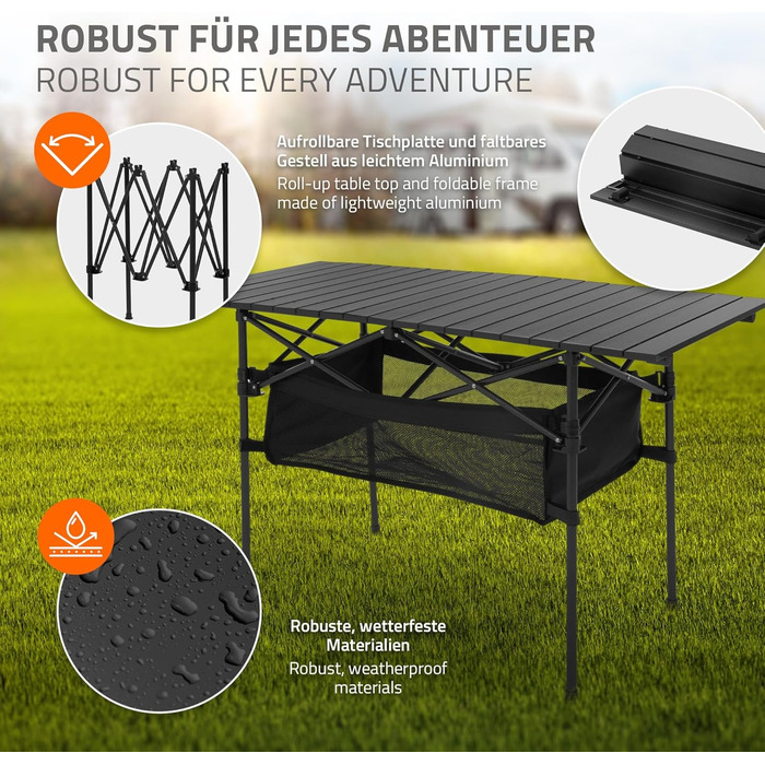Стіл для кемпінгу Hauki Braun, розкладний, 118 x 55 x 64,5 см, алюмінієвий, з рулоючою стільницею, для відпочинку на природі, саду, балкону, подорожей, ринку, з сумкою