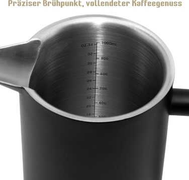 Набір для приготування кави френч-прес, термоізольований, з пітчером для спінювання молока, нержавіюча сталь (чорний, 1 літр)