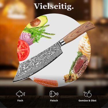 Ніж кухарський Wakoli EDIB Pro Damast BBQ & Blockmesser 20 см з лезом з 67 шарів дамаської сталі (VG10) з ергономічною ручкою з паккавуда для м'яса, гриля та смаження. У подарунковій коробці. Без гравіювання.