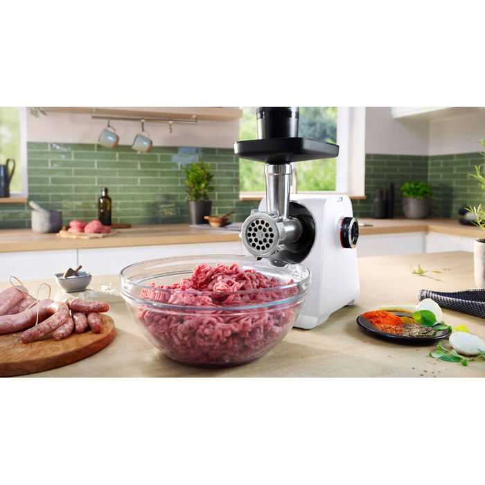 М'ясорубка Bosch Serie 6 MFWS607W 2100 Вт, реверс, біла