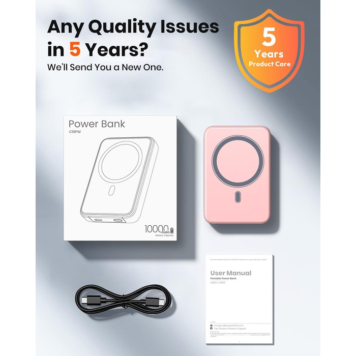 Power Bank A ADDTOP 10000mAh з PD 20W, USB-C, бездротова зарядка та LED дисплеєм (Рожевий)