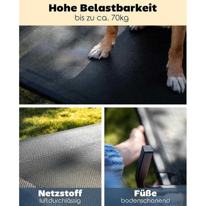 Dog bed made of Textilene fabric, (L) 100 x 76 cm, Black