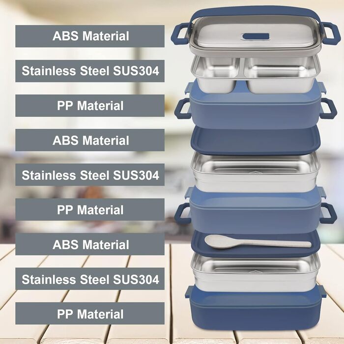 Ланчбокс Brotdose 3-ярусний для дорослих, 2200 мл, бенто-бокс з посудом, 3 відділення, BPA Free, для мікрохвильової печі, бежевий, 19.5 x 11.2 x 15 см