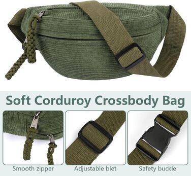 Жіноча сумка через плече, поясна сумка, сумка кросбоді з корду, стильна та практична нагрудна сумка, сумка на пояс, для спорту, подорожей, зеленого кольору
