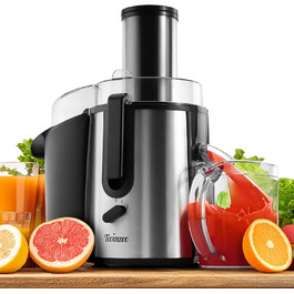 Електричний соковитискач Twinzee 850 W для овочів та фруктів – соковитискач з 2 швидкостями та великим завантажувальним отвором (75 мм)