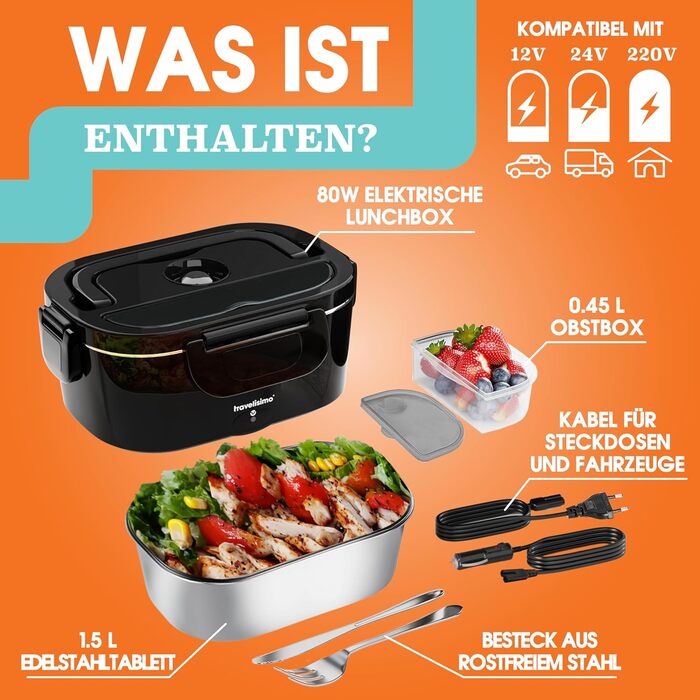 Electric Lunch Box 80W Thermo Lunch Box for Keeping Food Hot, 1.5L Heat Box 3-in-1 Food Warmer, Food Warmer Box for Work, Car, Truck - Electric Lunch Box, Heat Box