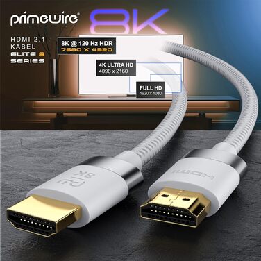 HDMI 2.1 кабель 2 метри - 8K@60Hz/120Hz, 4K@240Hz, 48 Gbit/s, 3D, Ethernet, для PS5, Xbox Series X, Switch, білий